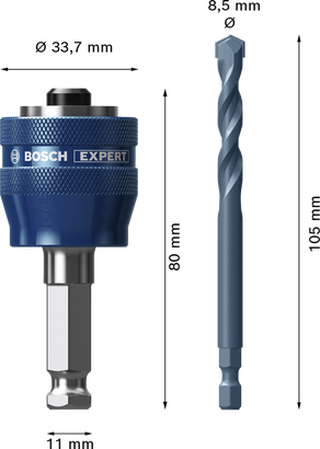 Bosch EXPERT Power Change Plus 孔鋸系統心軸和 TCT 鑽頭 8.5 毫米。